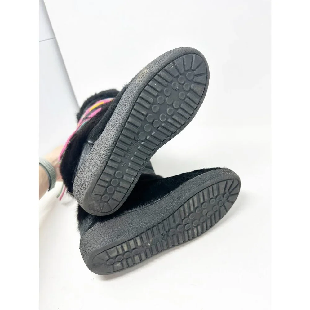 Tecnica Womens Skandia Apres Ski Goat Hair Fur Boots Vintage Italy Black Size 37